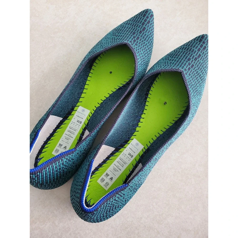 Rothy's The Point Flat Teal Heather Knit Sustainable Washable Shoes Size 8